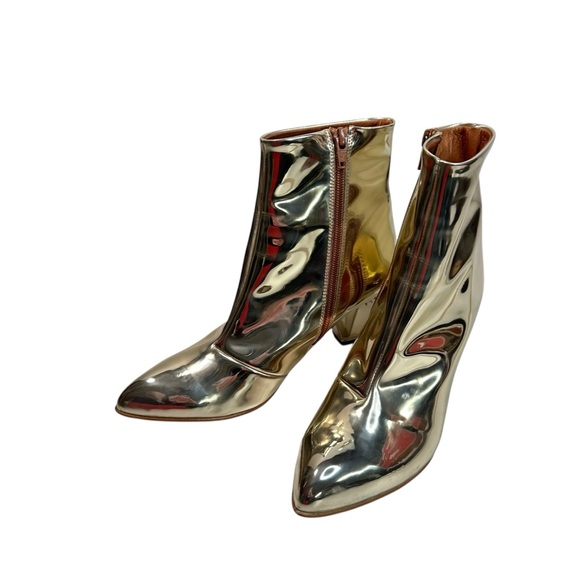 Free People Shiny Gold Ankle Booties Fall Swifties boho Patent Leather size 8 - Picture 3 of 12